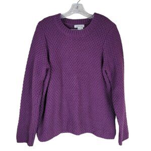 Orvis Cotton Chunky Knit Sweater Womens Med Purple Textured Pullover Fisherman